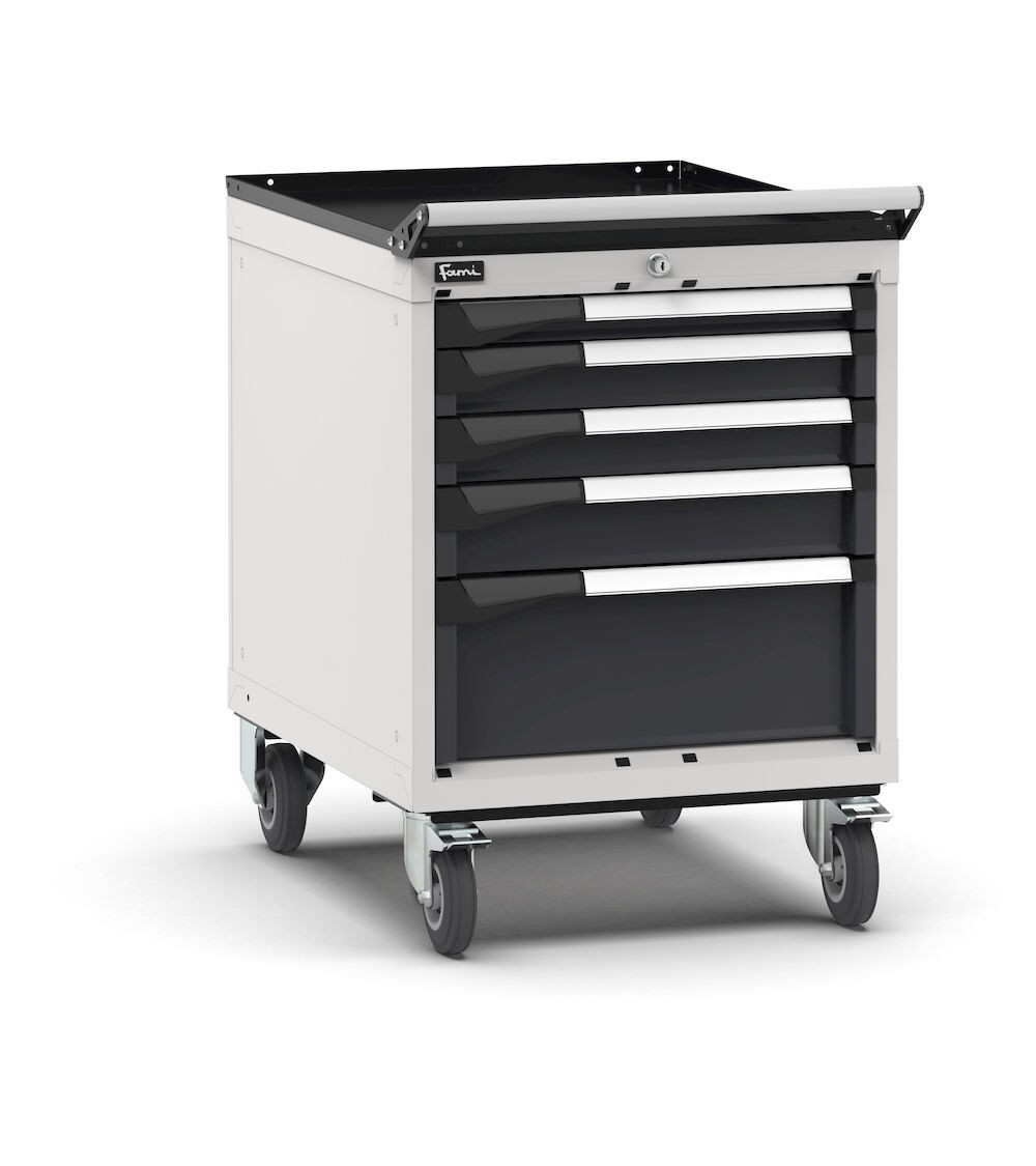 Cassettiera porta attrezzi con ruote, 5 cassetti 1x50 2x75 1x100 1x200, L561 x P726 x H822 mm