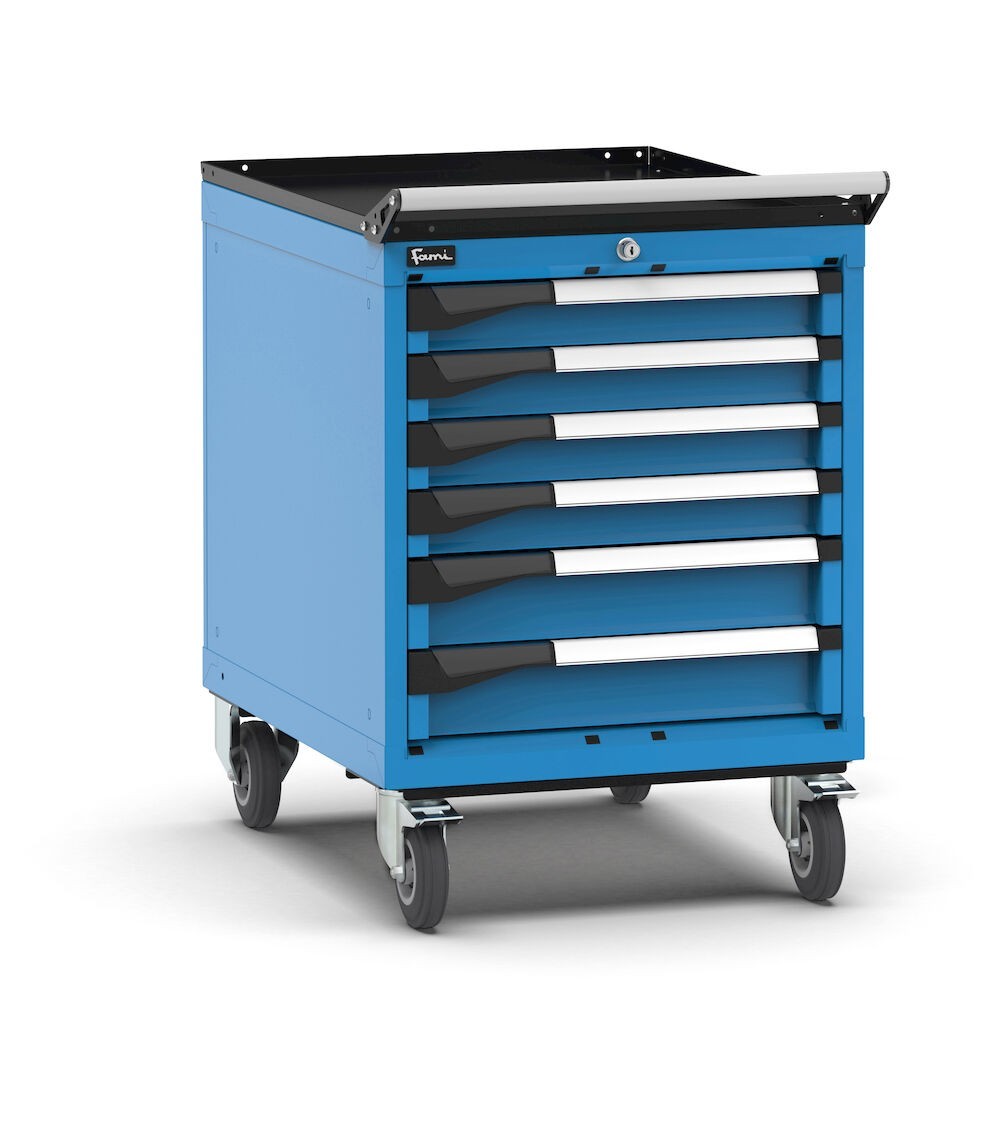 Cassettiera per banco da lavoro con ruote, 6 cassetti 4x75 2x100, L561 x P726 x H822 mm