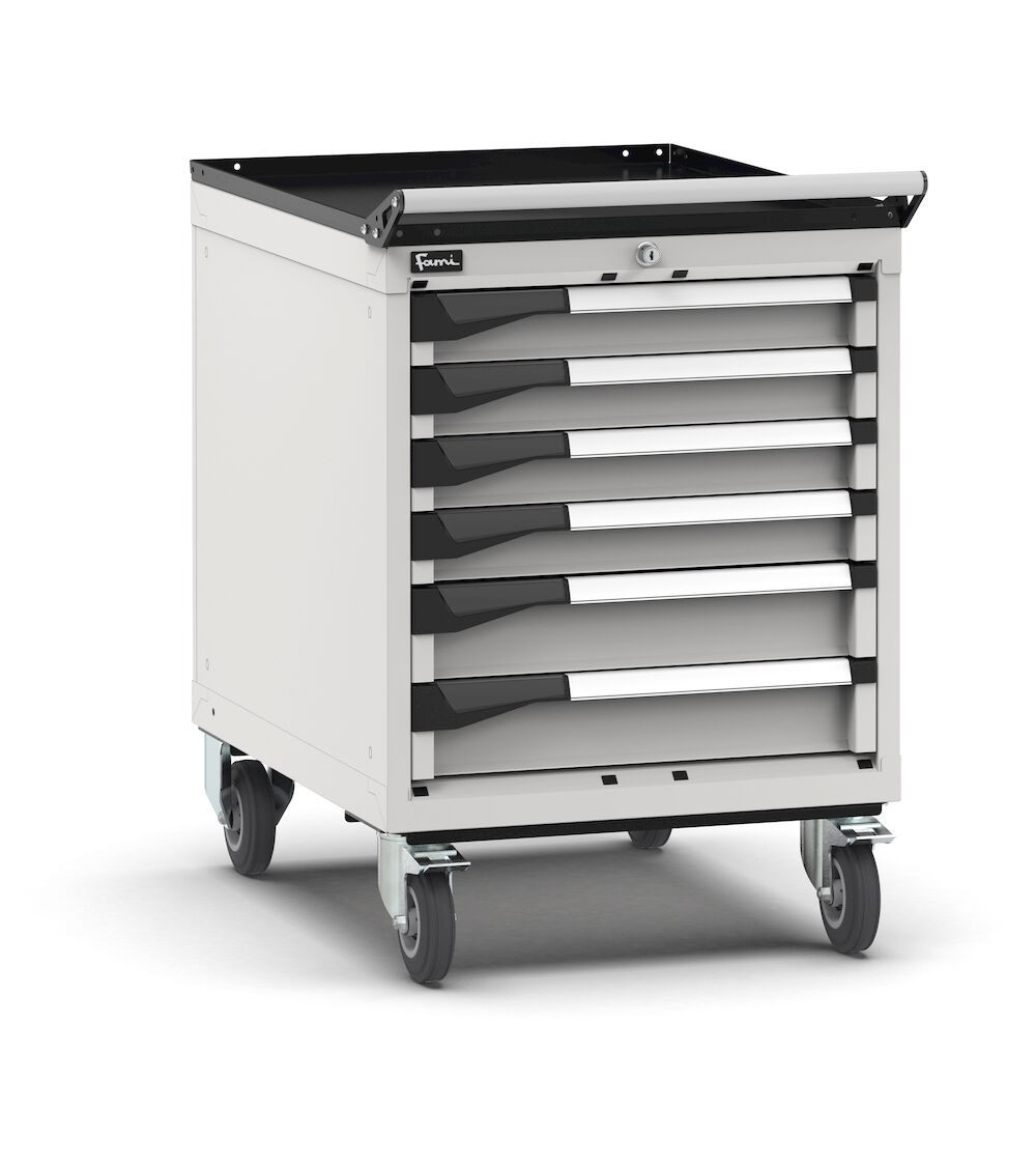 Cassettiera per banco da lavoro con ruote, 6 cassetti 4x75 2x100, L561 x P726 x H822 mm