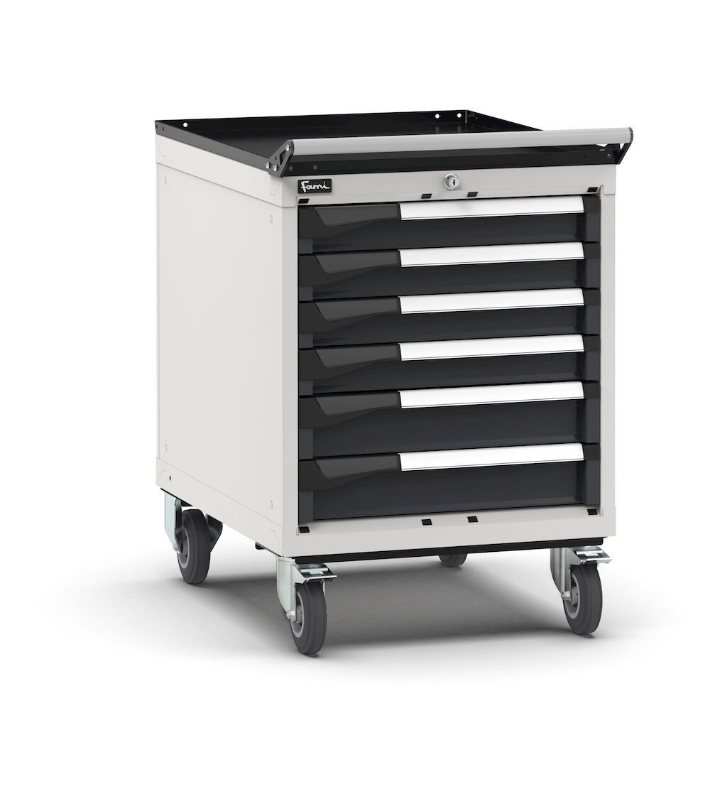 Cassettiera per banco da lavoro con ruote, 6 cassetti 4x75 2x100, L561 x P726 x H822 mm