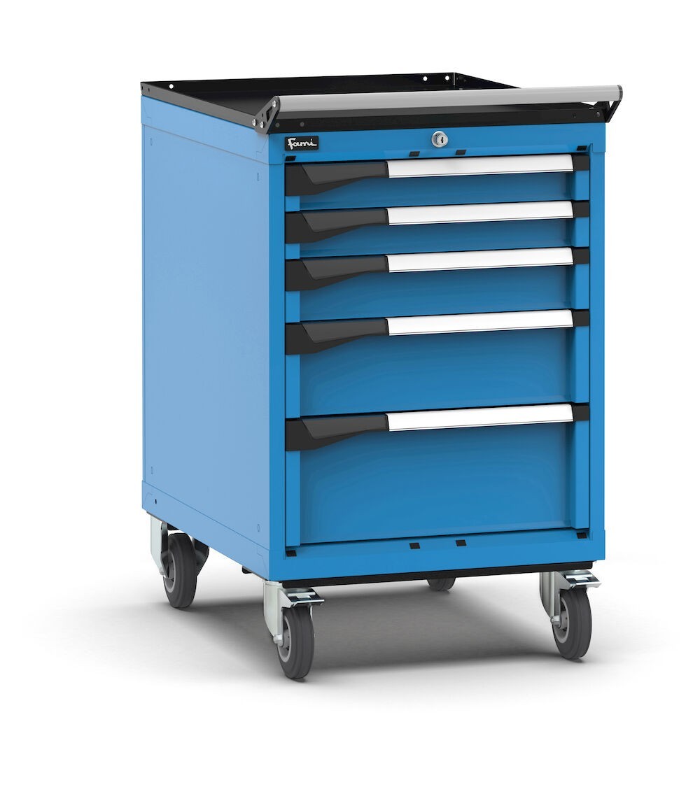 Cassettiera porta attrezzi con ruote, 5 cassetti  2x75 1x100 1x150 1x200, L561 x P726 x H922 mm