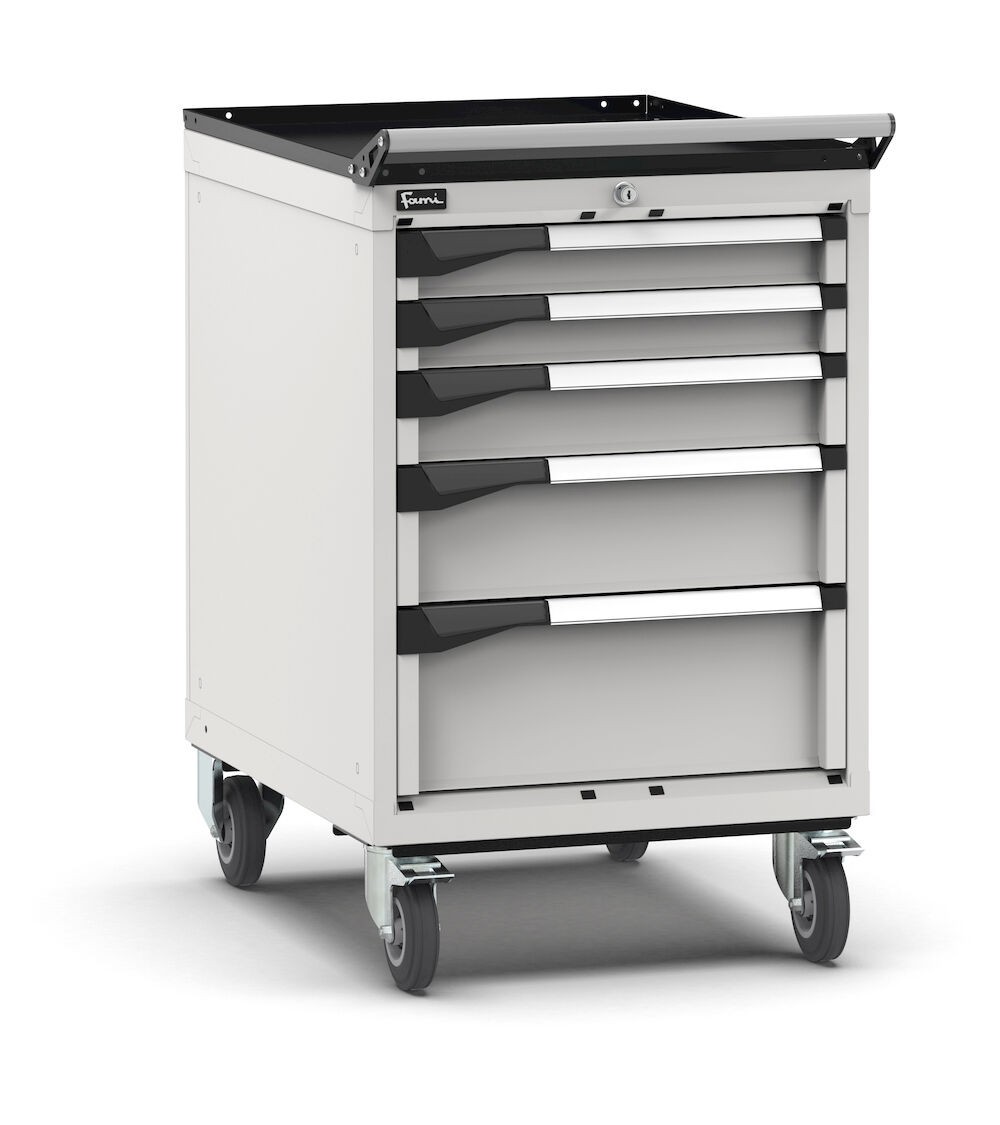 Cassettiera porta attrezzi con ruote, 5 cassetti  2x75 1x100 1x150 1x200, L561 x P726 x H922 mm