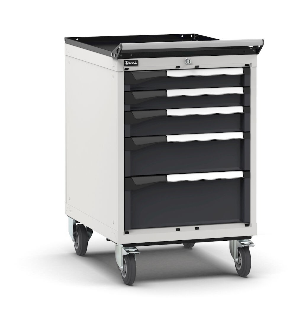 Cassettiera porta attrezzi con ruote, 5 cassetti  2x75 1x100 1x150 1x200, L561 x P726 x H922 mm