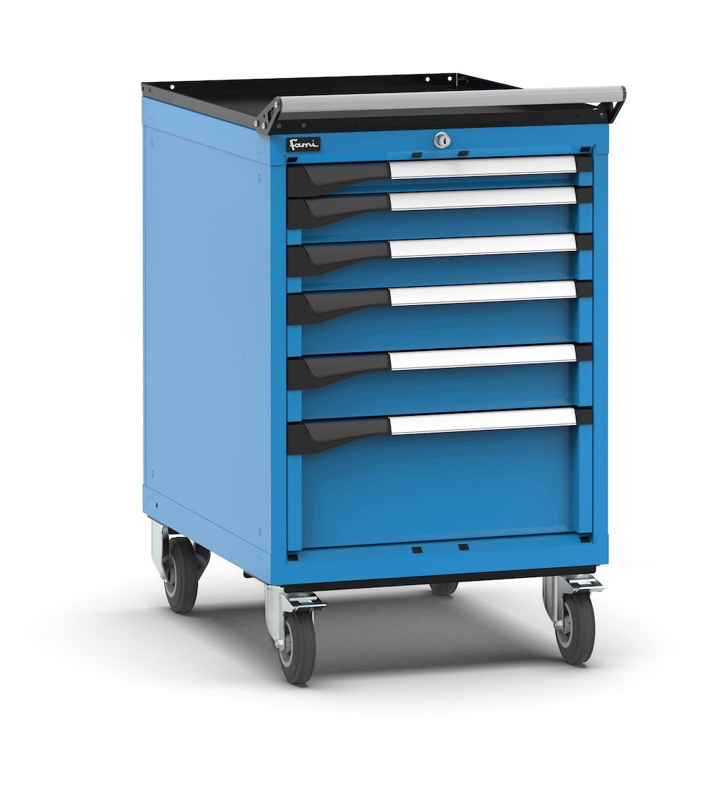 Cassettiera porta attrezzi con ruote, 6 cassetti 1x50 2x75 2x100 1x200, L561 x P726 x H922 mm