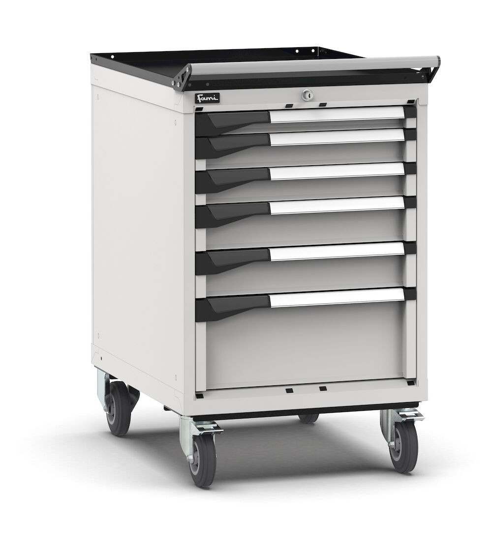 Cassettiera porta attrezzi con ruote, 6 cassetti 1x50 2x75 2x100 1x200, L561 x P726 x H922 mm