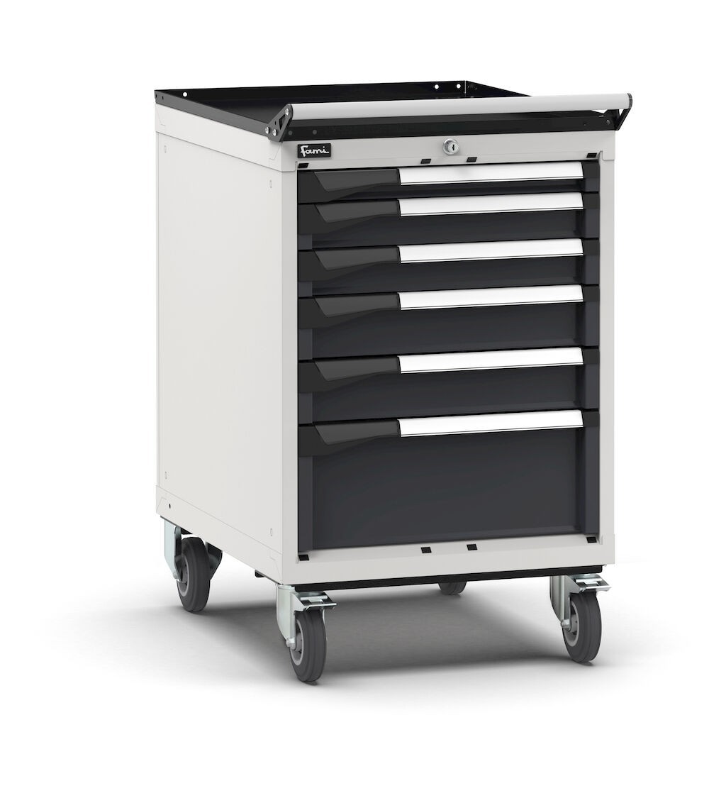 Cassettiera porta attrezzi con ruote, 6 cassetti 1x50 2x75 2x100 1x200, L561 x P726 x H922 mm