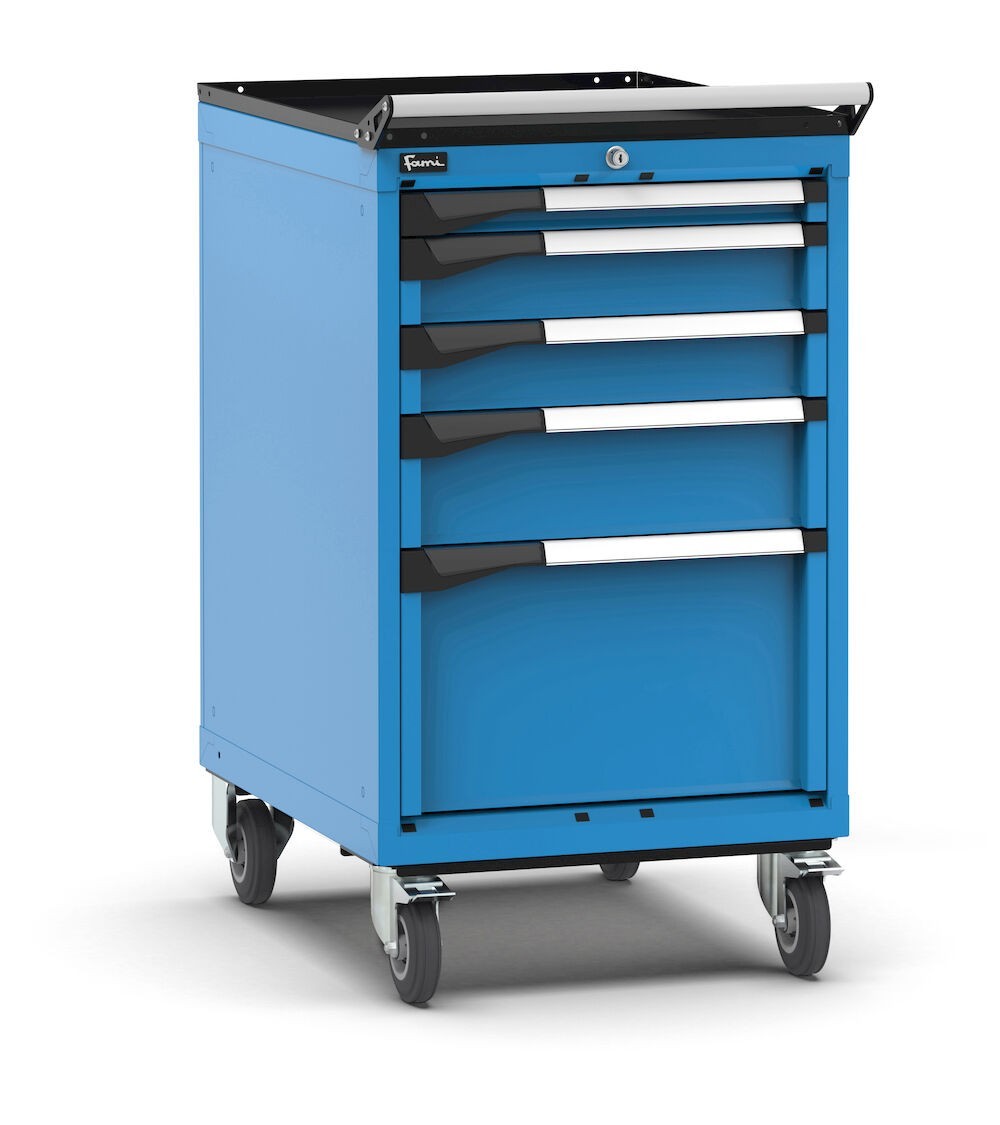 Cassettiera porta attrezzi con ruote, 5 cassetti  1x50 2x100 1x150 1x300, L561 x P726 x H1022 mm