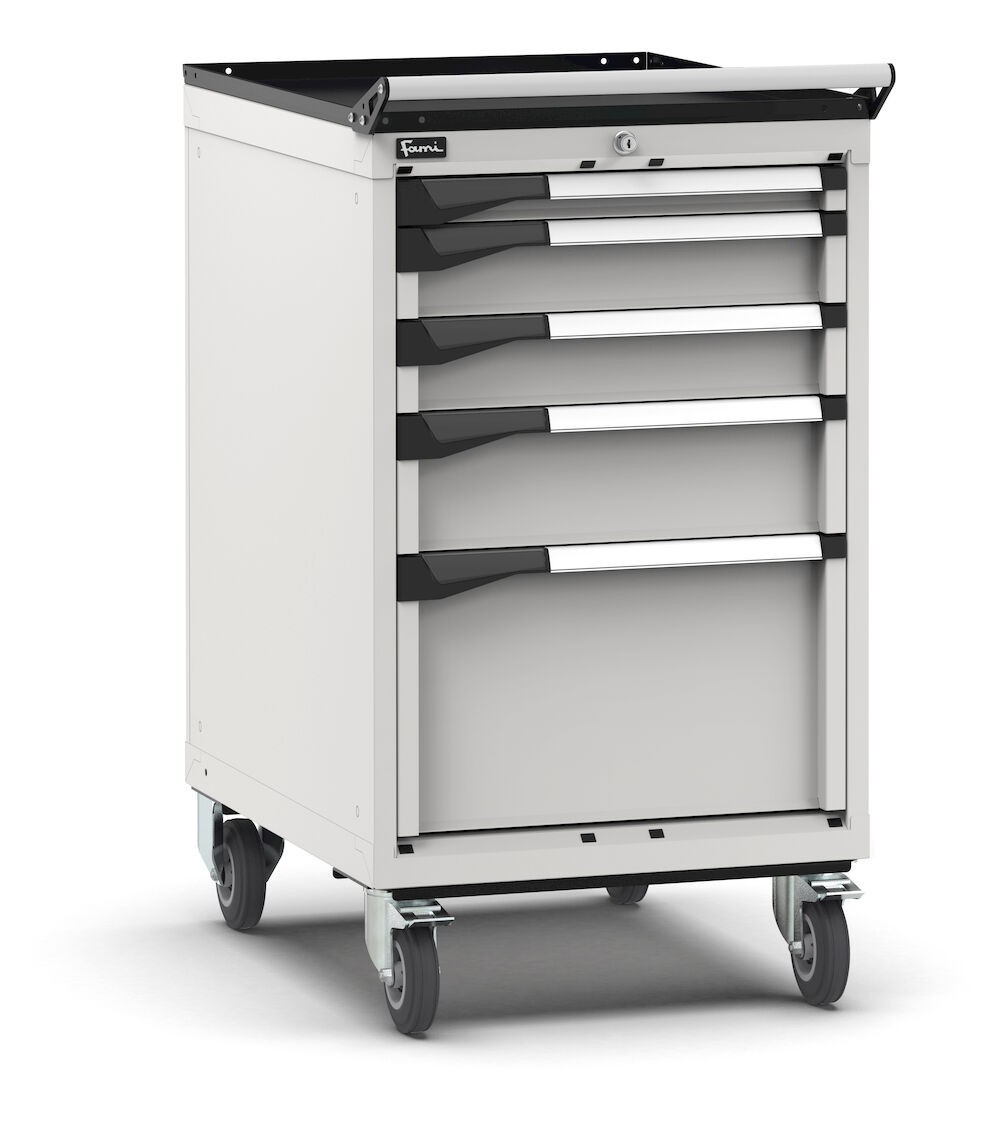 Cassettiera porta attrezzi con ruote, 5 cassetti  1x50 2x100 1x150 1x300, L561 x P726 x H1022 mm