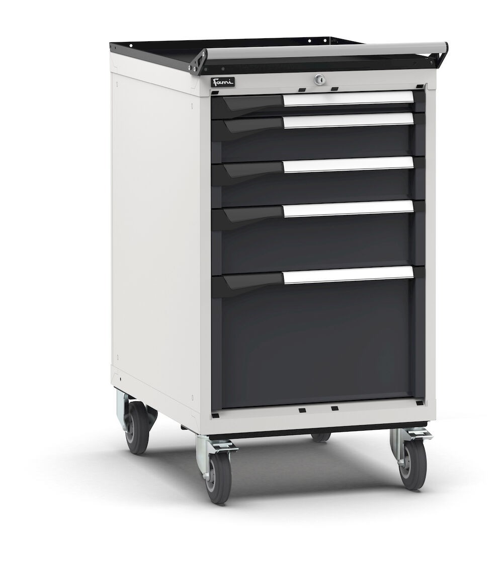 Cassettiera porta attrezzi con ruote, 5 cassetti  1x50 2x100 1x150 1x300, L561 x P726 x H1022 mm