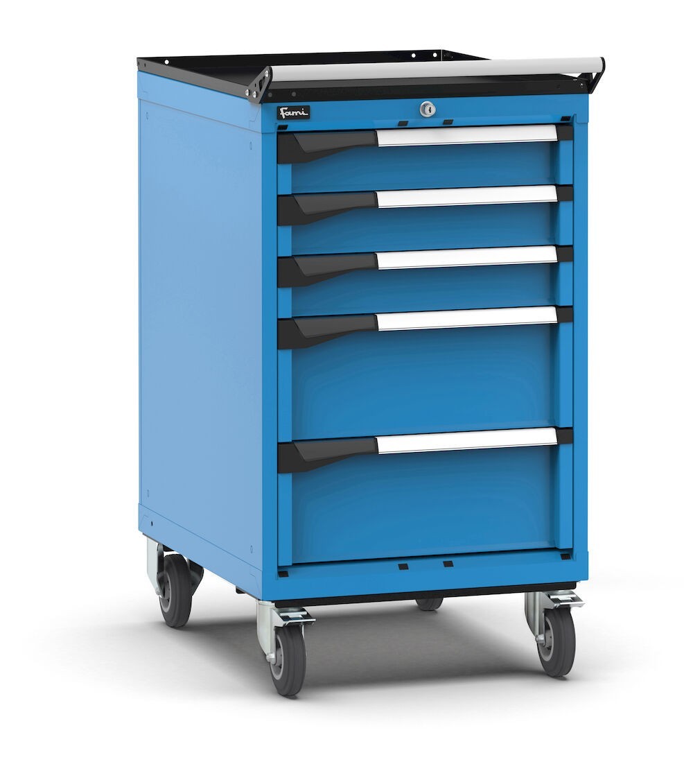 Cassettiera porta attrezzi con ruote, 5 cassetti  3x100 2x200, L561 x P726 x H1022 mm