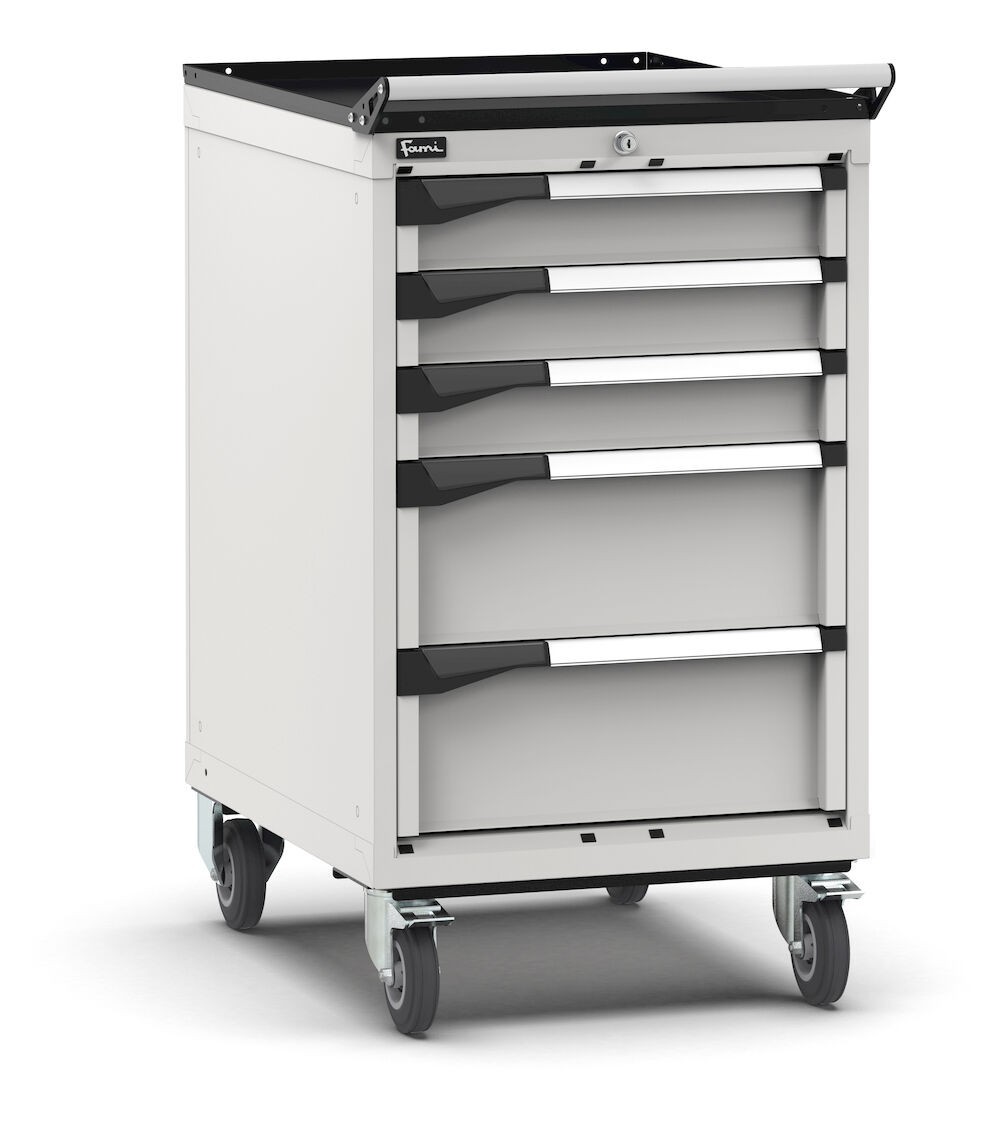 Cassettiera porta attrezzi con ruote, 5 cassetti  3x100 2x200, L561 x P726 x H1022 mm