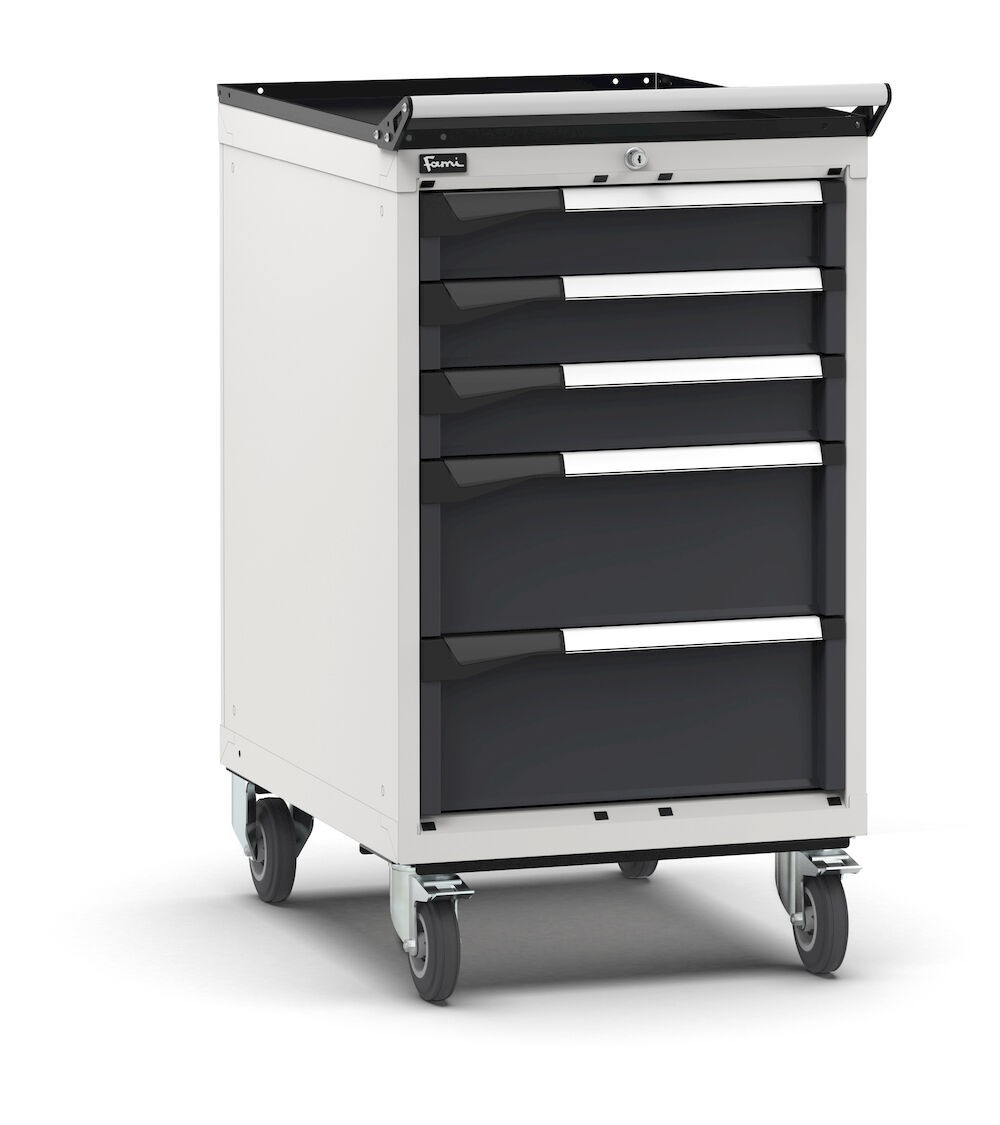 Cassettiera porta attrezzi con ruote, 5 cassetti  3x100 2x200, L561 x P726 x H1022 mm