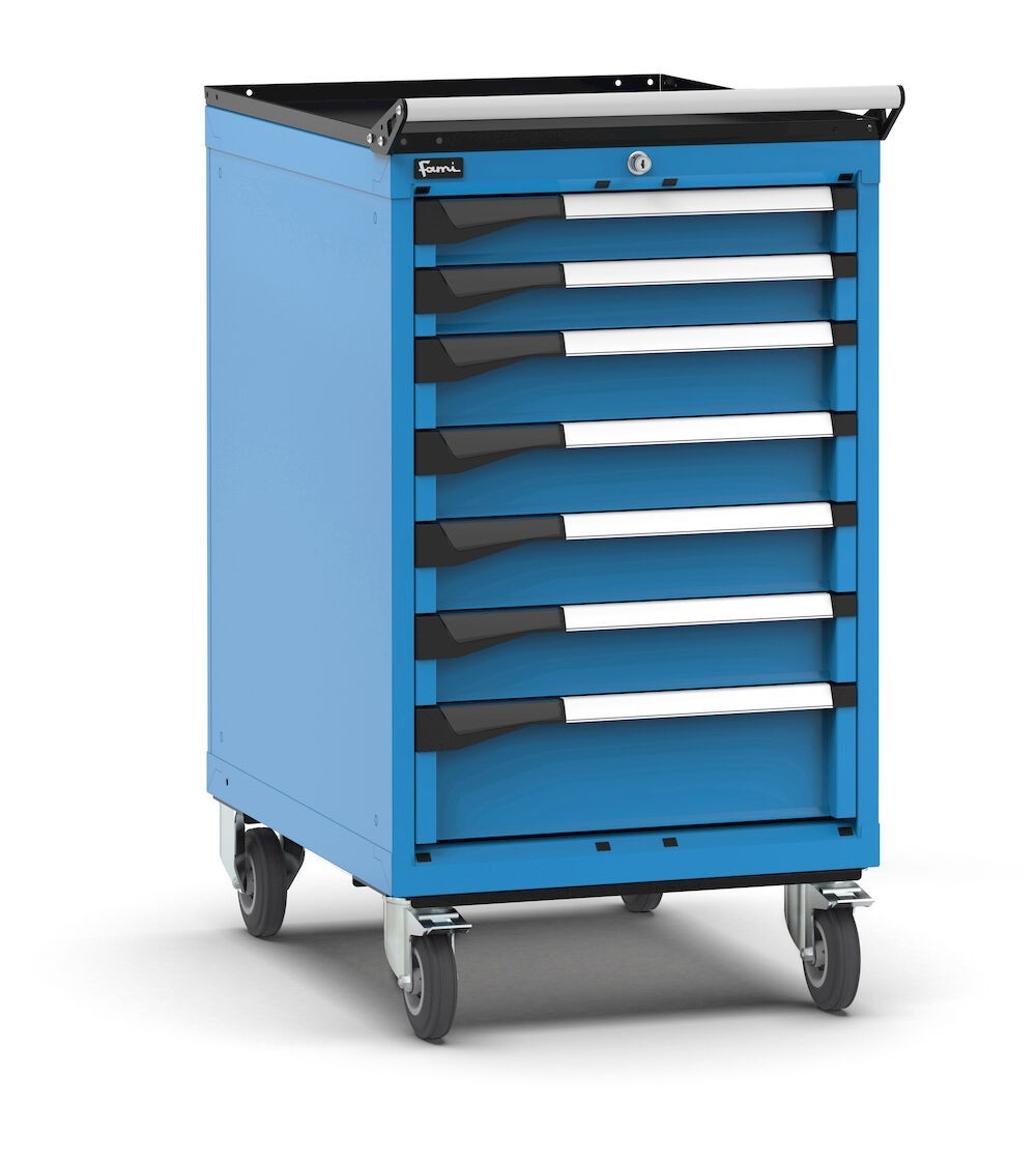 Cassettiera porta attrezzi con ruote, 7 cassetti 2x75 4x100 1x150, L561 x P726 x H1022 mm