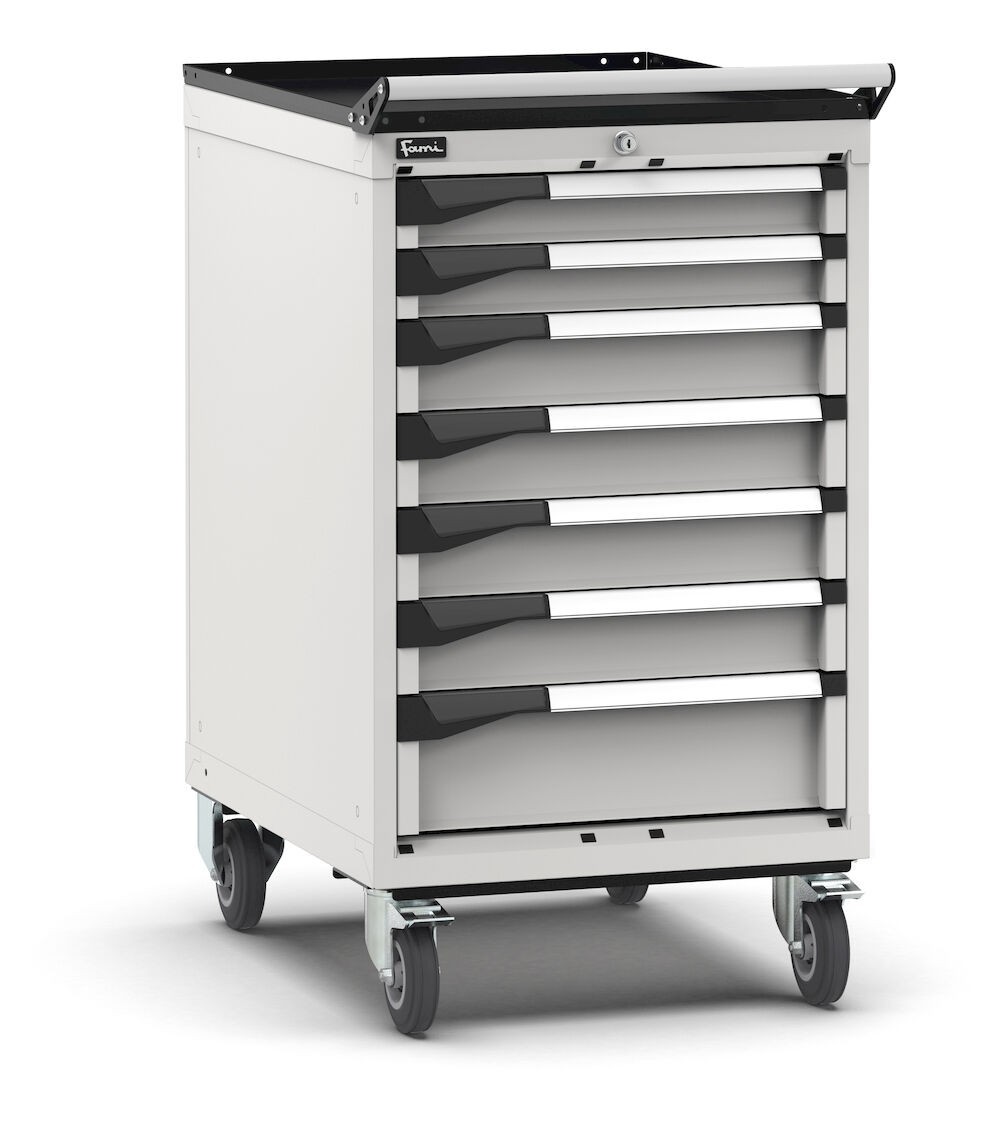 Cassettiera porta attrezzi con ruote, 7 cassetti 2x75 4x100 1x150, L561 x P726 x H1022 mm