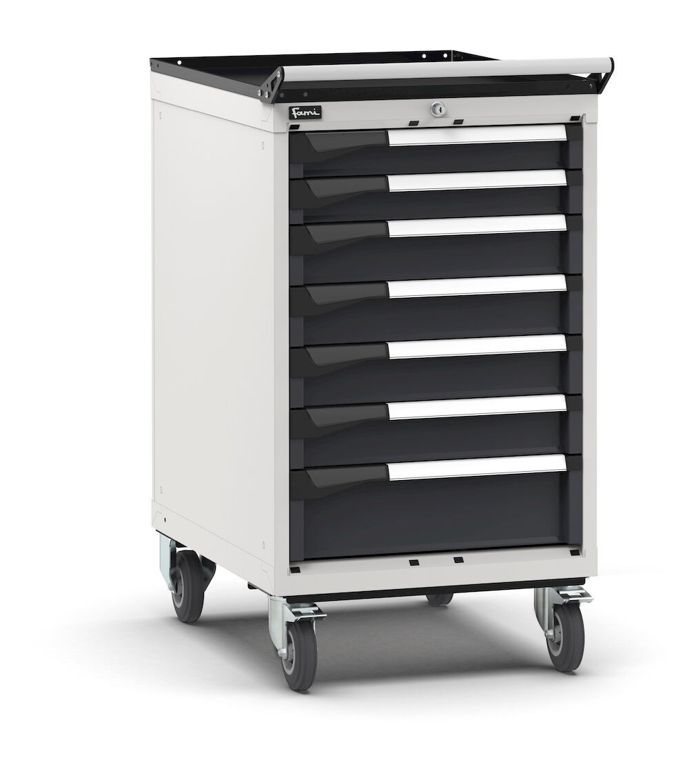 Cassettiera porta attrezzi con ruote, 7 cassetti 2x75 4x100 1x150, L561 x P726 x H1022 mm