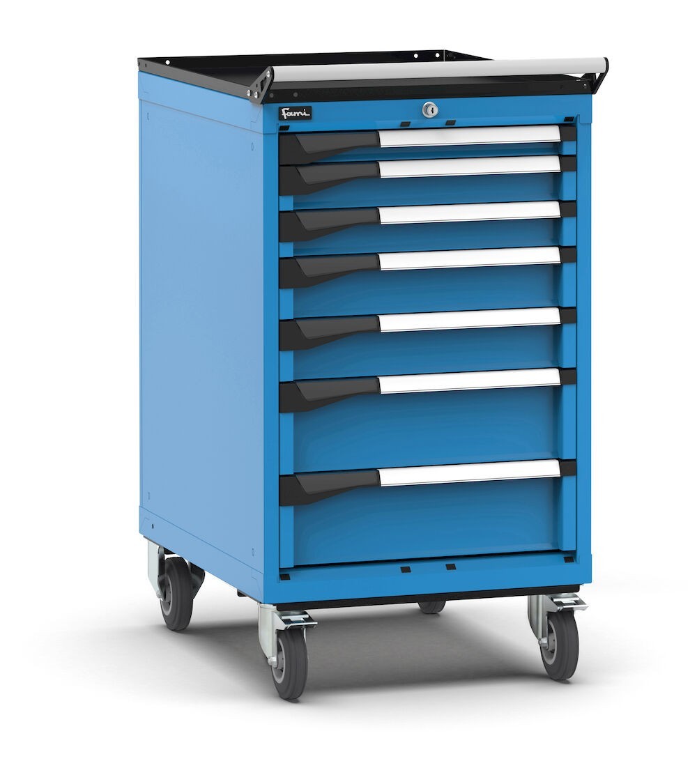 Cassettiera porta attrezzi con ruote, 7 cassetti 1x50 2x75 2x100 2x150, L561 x P726 x H1022 mm