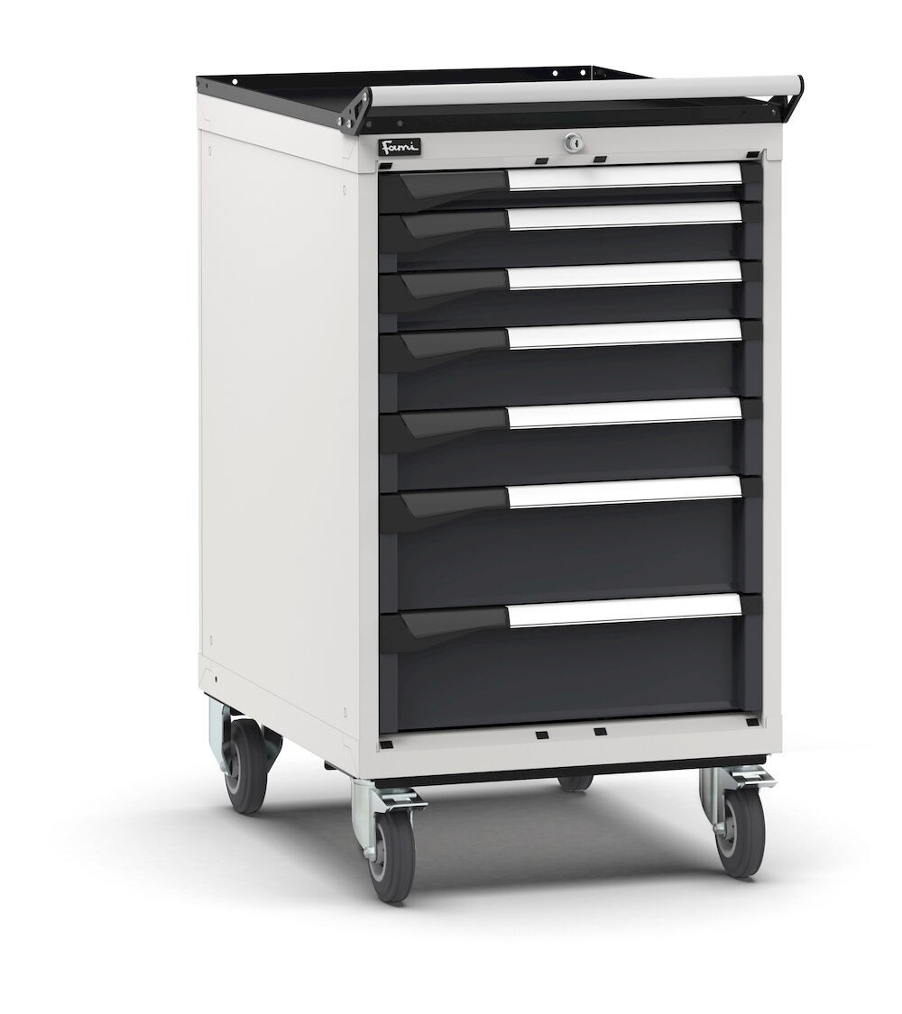 Cassettiera porta attrezzi con ruote, 7 cassetti 1x50 2x75 2x100 2x150, L561 x P726 x H1022 mm