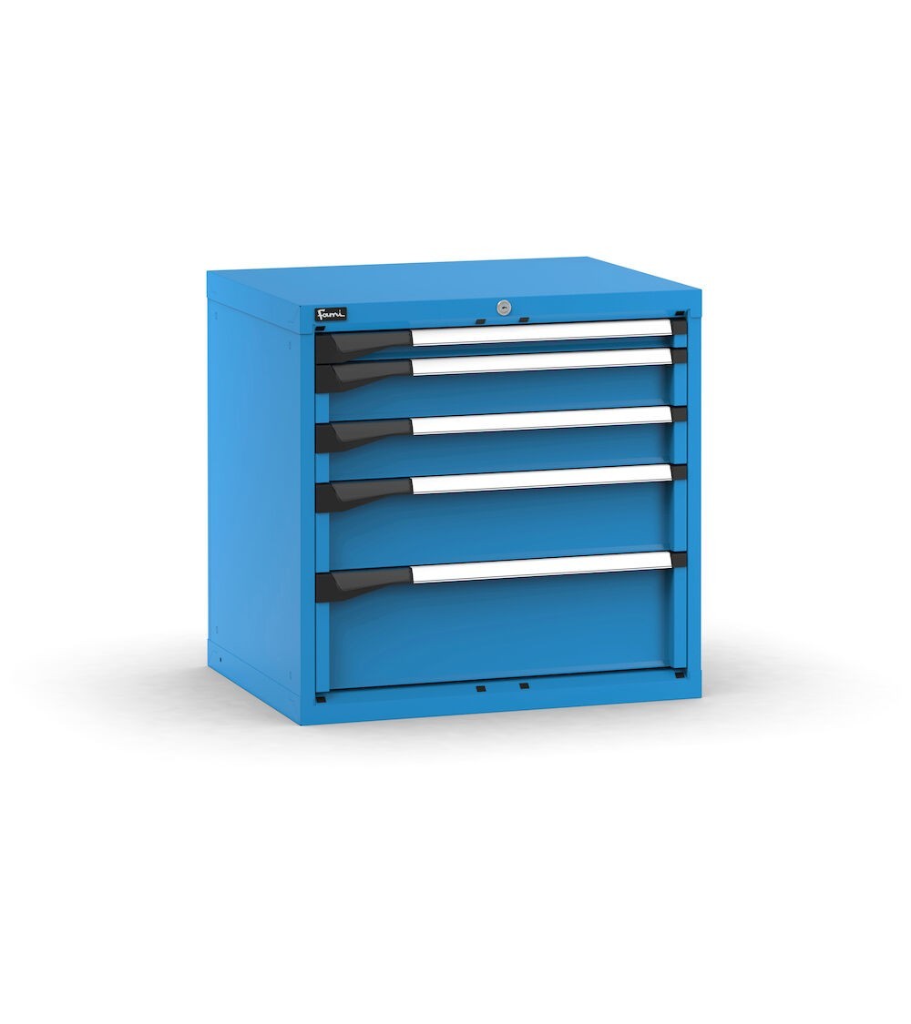 Blocco cassettiera da banco, 5 cassetti 1x50 2x100 1x150 1x200, L714 x P573 x H700 mm