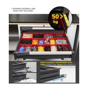 Blocco cassettiera da banco, 5 cassetti 1x50 2x100 1x150 1x200, L714 x P573 x H700 mm