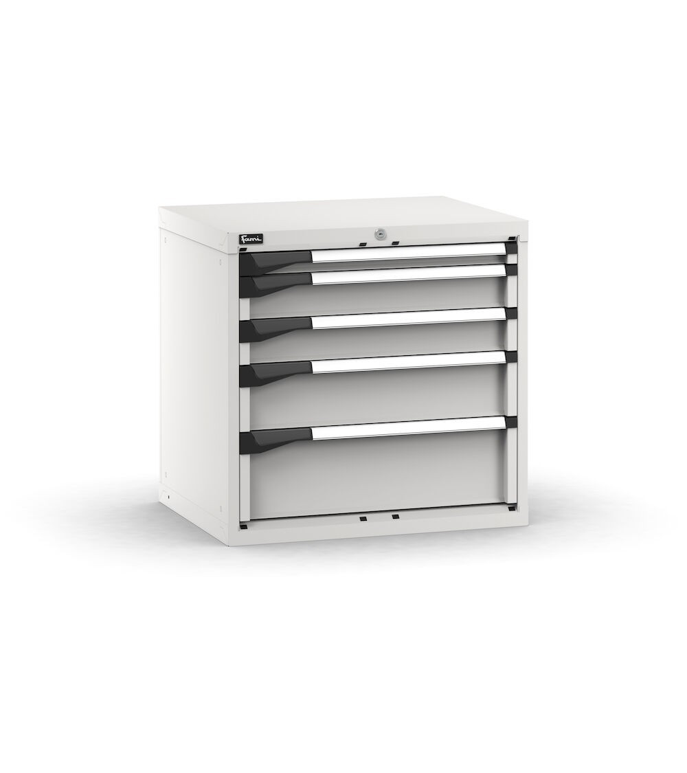 Blocco cassettiera da banco, 5 cassetti 1x50 2x100 1x150 1x200, L714 x P573 x H700 mm