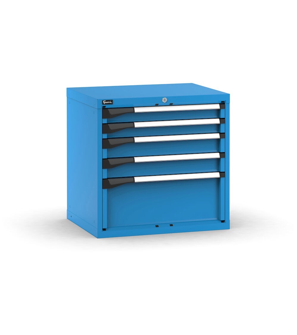 Blocco cassettiera da banco, 5 cassetti 2x75 2x100 1x250, L714 x P573 x H700 mm