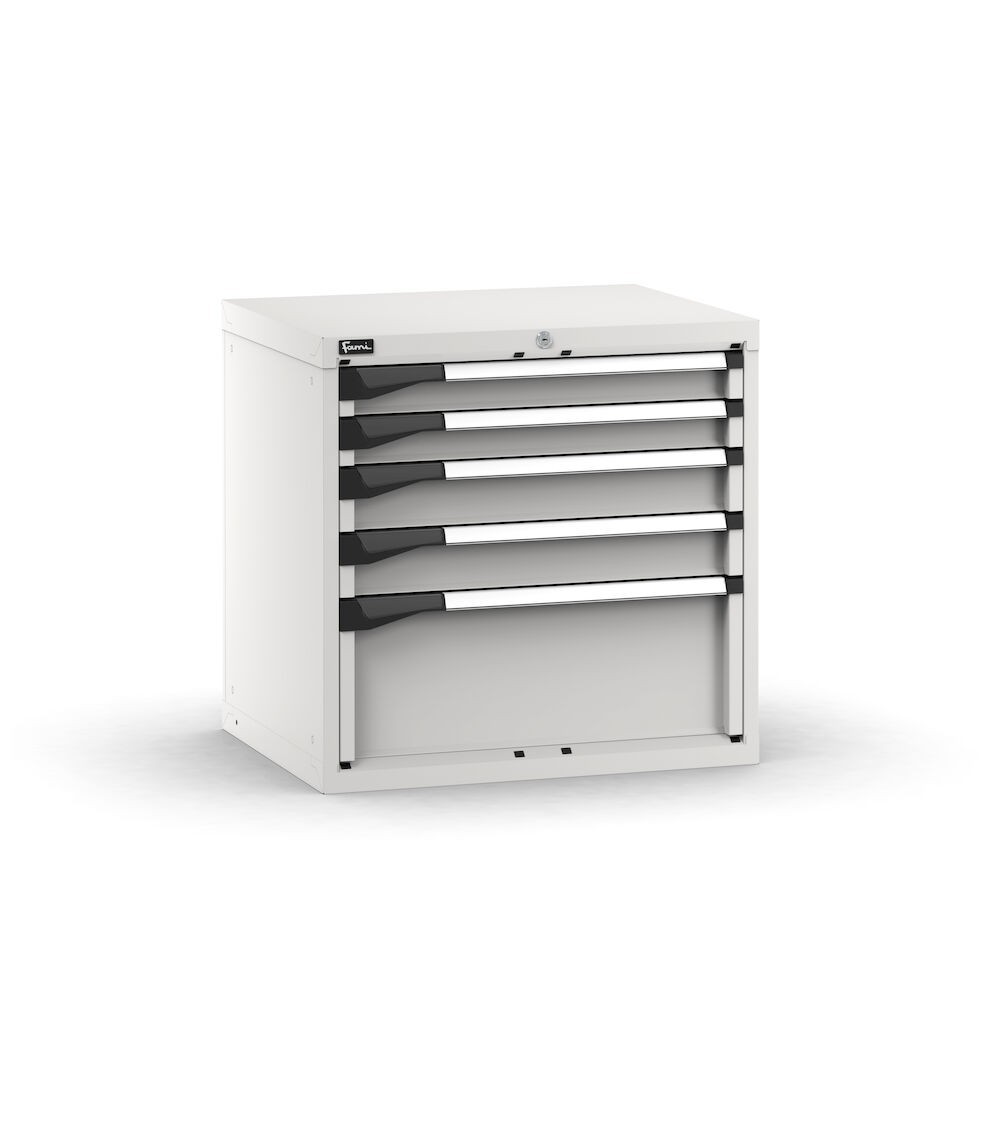 Blocco cassettiera da banco, 5 cassetti 2x75 2x100 1x250, L714 x P573 x H700 mm