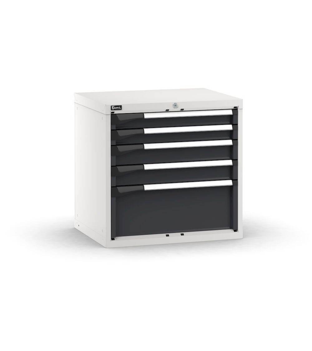 Blocco cassettiera da banco, 5 cassetti 2x75 2x100 1x250, L714 x P573 x H700 mm