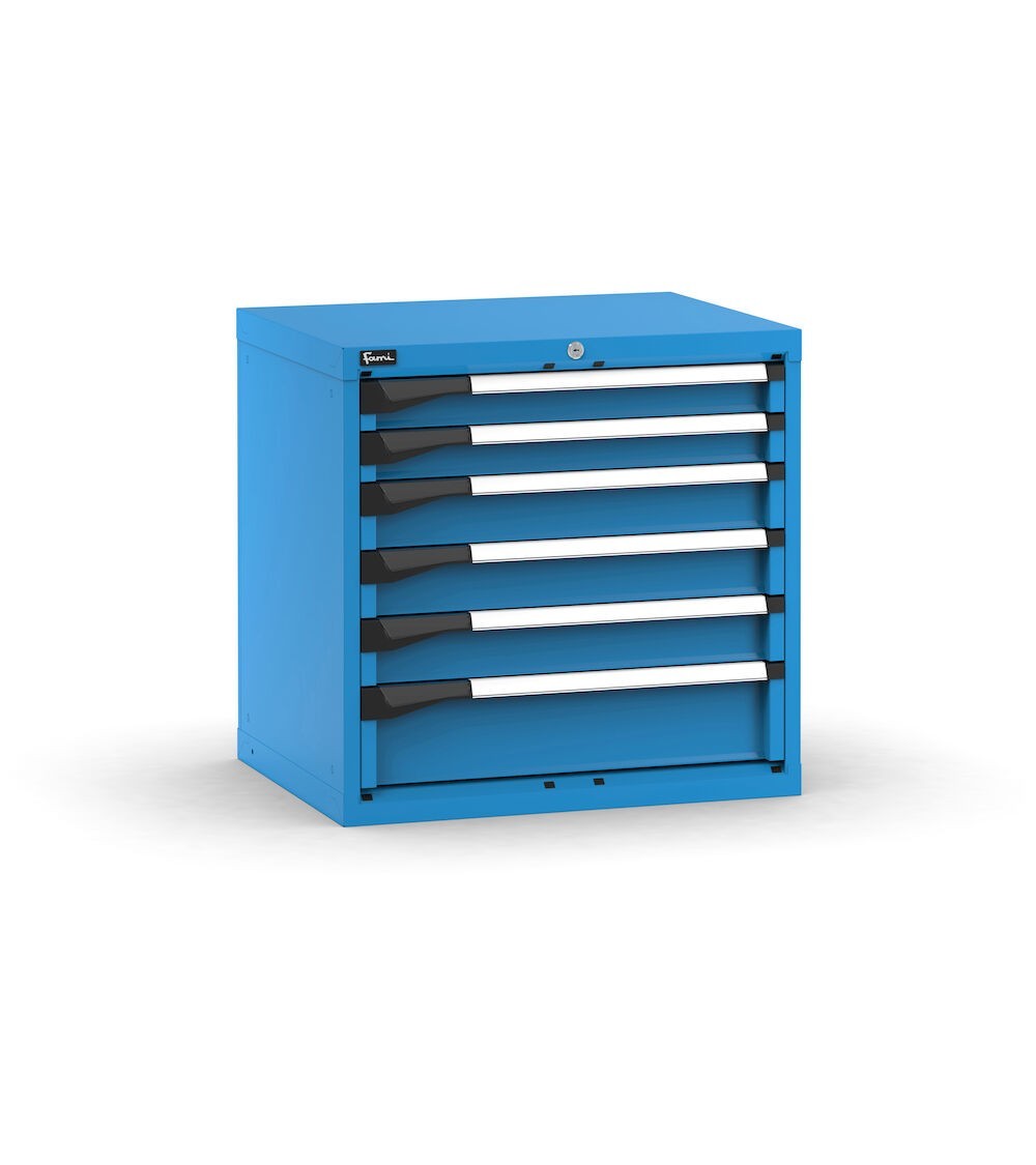 Blocco cassettiera da banco, 6 cassetti 2x75 3x100 1x150, L714 x P573 x H700 mm