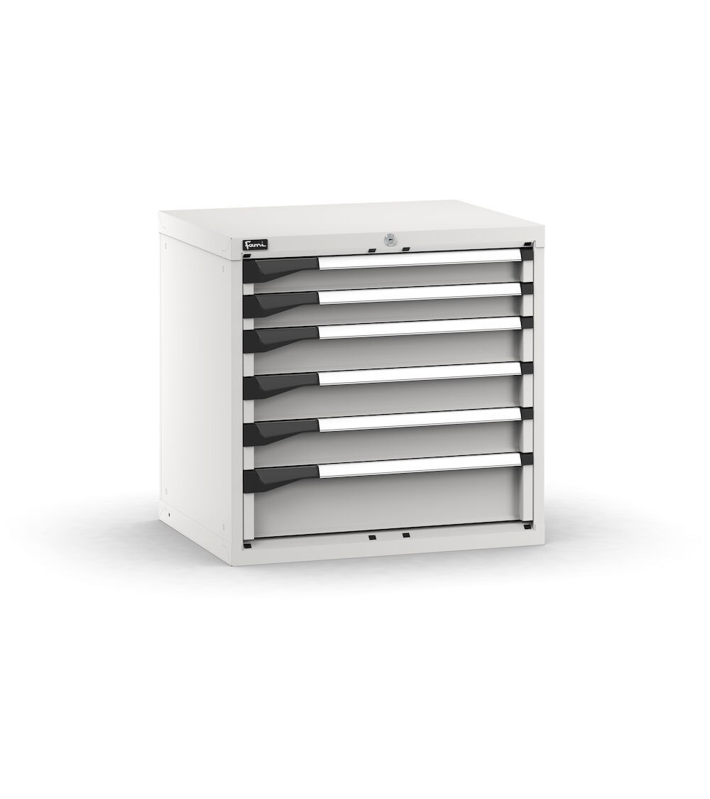 Blocco cassettiera da banco, 6 cassetti 2x75 3x100 1x150, L714 x P573 x H700 mm