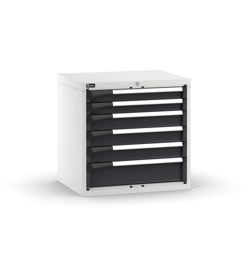 Blocco cassettiera da banco, 6 cassetti 2x75 3x100 1x150, L714 x P573 x H700 mm