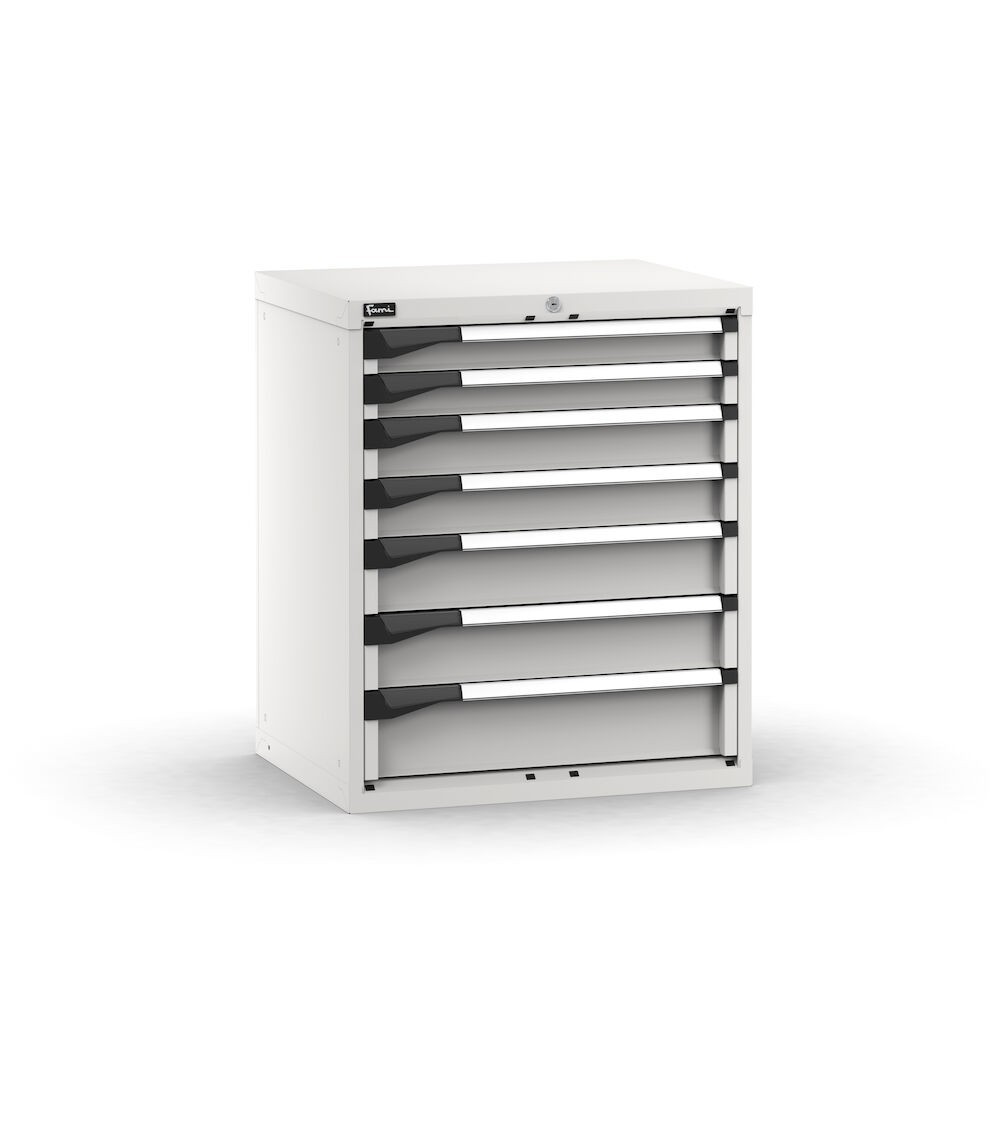 Blocco cassettiera da banco, 7 cassetti  2x75 2x100 2x125 1x150, L714 x P573 x H850 mm