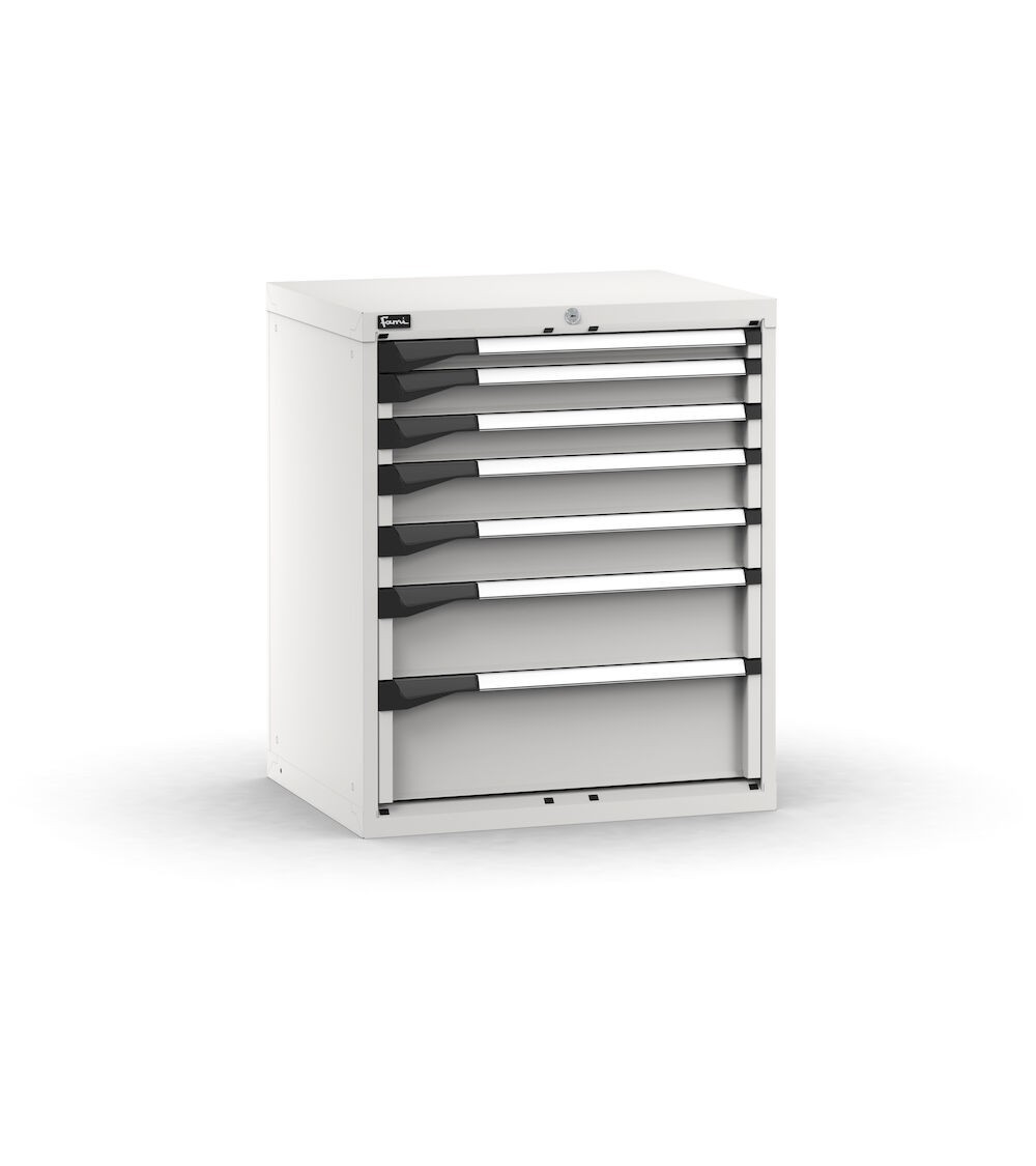 Blocco cassettiera da banco, 7 cassetti 1x50 2x75 2x100 1x150 1x200, L714 x P573 x H850 mm