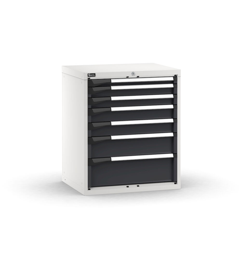 Blocco cassettiera da banco, 7 cassetti 1x50 2x75 2x100 1x150 1x200, L714 x P573 x H850 mm