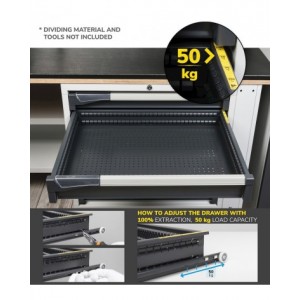 Blocco cassettiera da banco, 8 cassetti 4x75 3x100 1x150, L714 x P573 x H850 mm