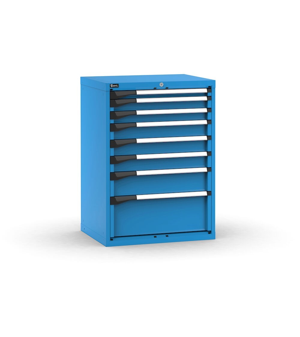 Cassettiera porta attrezzi, 8 cassetti 1x50 2x75 3x100 1x150 1x250, L714 x P573 x H1000 mm