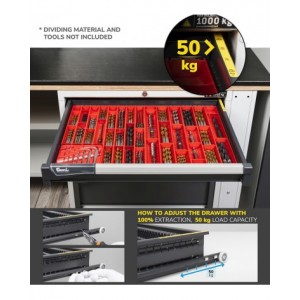 Armadietto portautensili con 2 ante a battente, 1 cassetto, 2 piani estraibili, L714 x P573 x H1022 mm