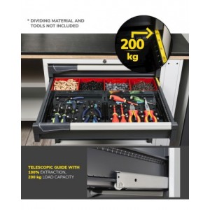 Armadietto portautensili con 2 ante a battente, 1 cassetto, 2 piani estraibili, L714 x P573 x H1022 mm