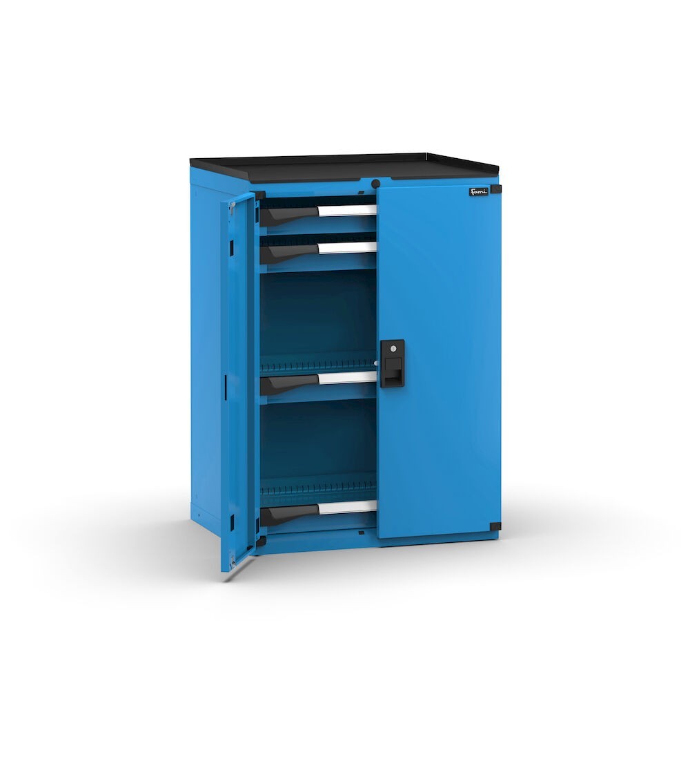 Armadietto portautensili con 2 ante a battente, 4 cassetti, L714 x P573 x H1022 mm