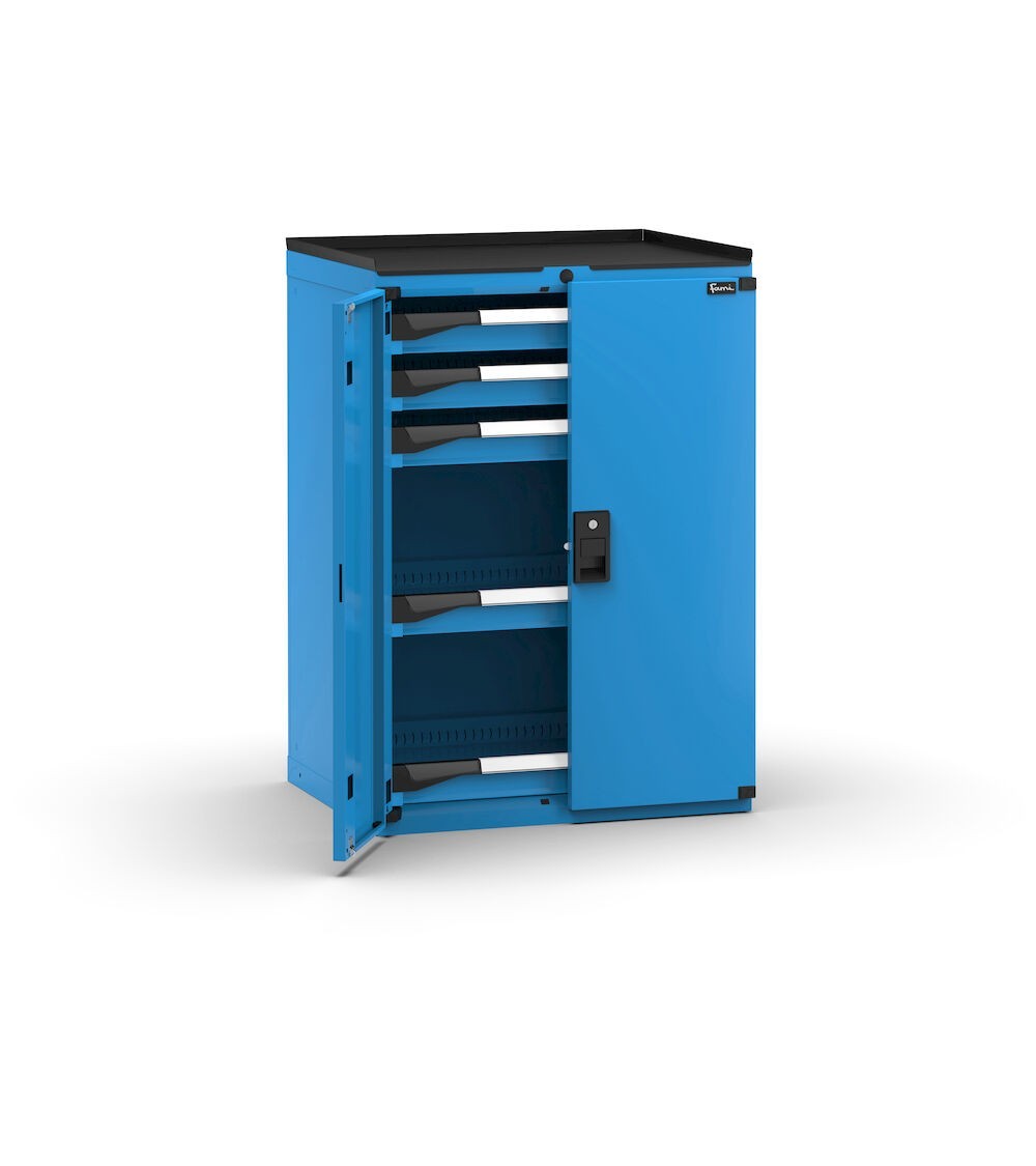 Armadietto portautensili con 2 ante a battente, 5 cassetti, L714 x P573 x H1022 mm