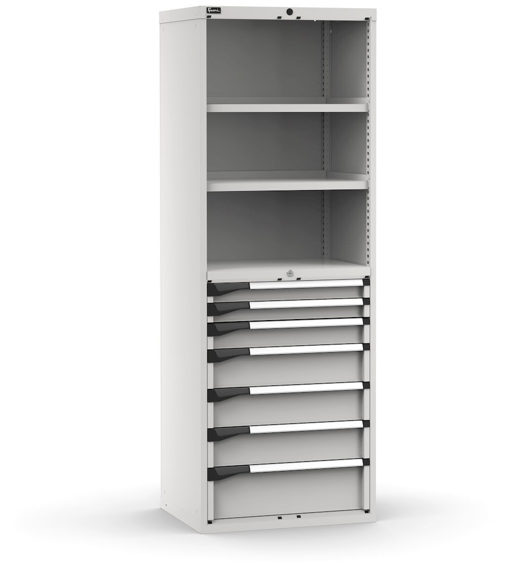 Armadio portautensili a 7 cassetti e 2 piani regolabili, L714 x P573 x H2000 mm