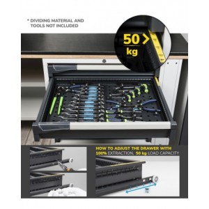 Armadio portautensili con porte a 3 cassetti, 2 piani regolabili, 2 piani estraibili, L714 x P573 x H2000 mm