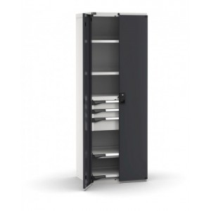 Armadio portautensili con porte a 3 cassetti, 2 piani regolabili, 2 piani estraibili, L714 x P573 x H2000 mm