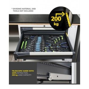 Armadio portautensili con porte a 3 cassetti, 2 piani regolabili, 2 piani estraibili, L714 x P573 x H2000 mm