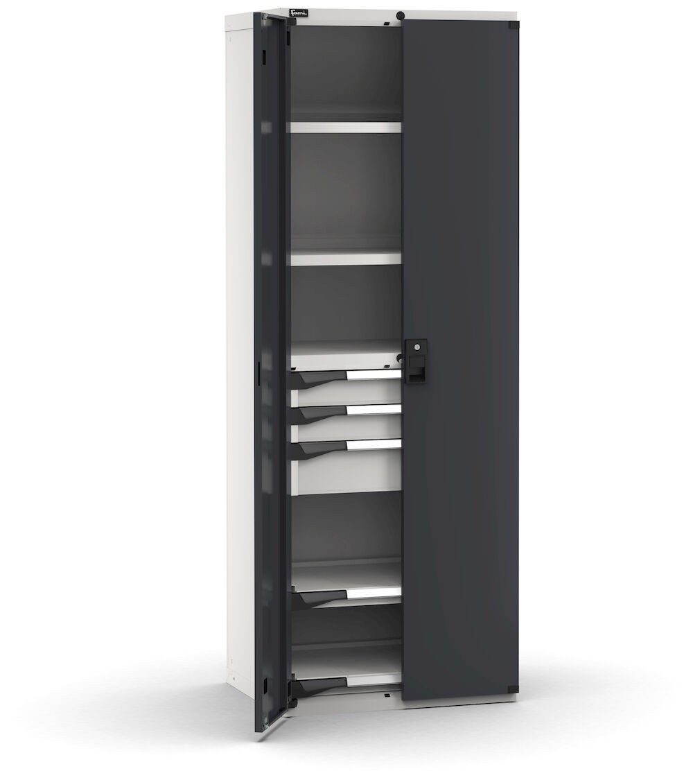 Armadio portautensili con porte a 3 cassetti, 2 piani regolabili, 2 piani estraibili, L714 x P573 x H2000 mm