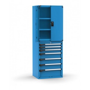 Armadio portautensili con porte a 7 cassetti, 3 piani regolabili, L714 x P573 x H2000 mm