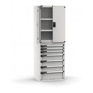 Armadio portautensili con porte a 7 cassetti, 3 piani regolabili, L714 x P573 x H2000 mm