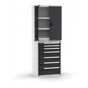 Armadio portautensili con porte a 7 cassetti, 3 piani regolabili, L714 x P573 x H2000 mm