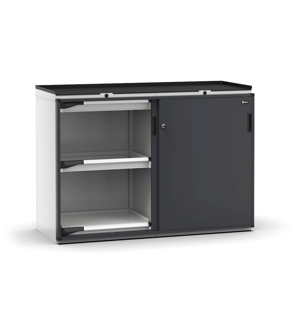 Armadietto portautensili con 2 ante scorrevoli, 4 cassetti, 2 piani estraibili,L714 x P573 x H1022 mm