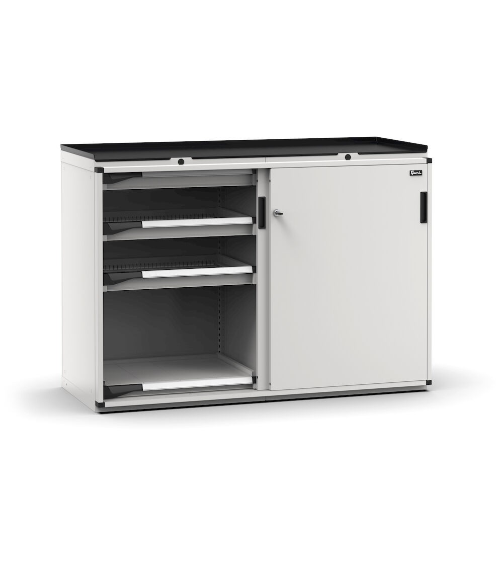 Armadietto portautensili con 2 ante scorrevoli, 6 cassetti, 2 piani estraibili, L714 x P573 x H1022 mm