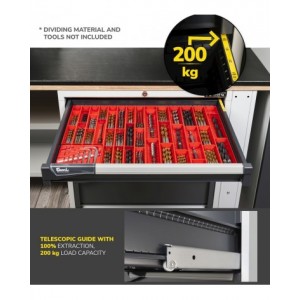 Armadietto portautensili con 2 ante scorrevoli, 6 cassetti, 2 piani estraibili, L714 x P573 x H1022 mm